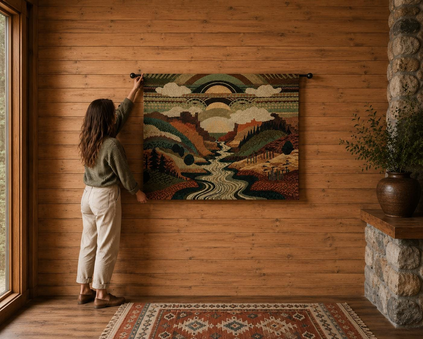 Sunset Canyon River Wall Tapestry - View 5