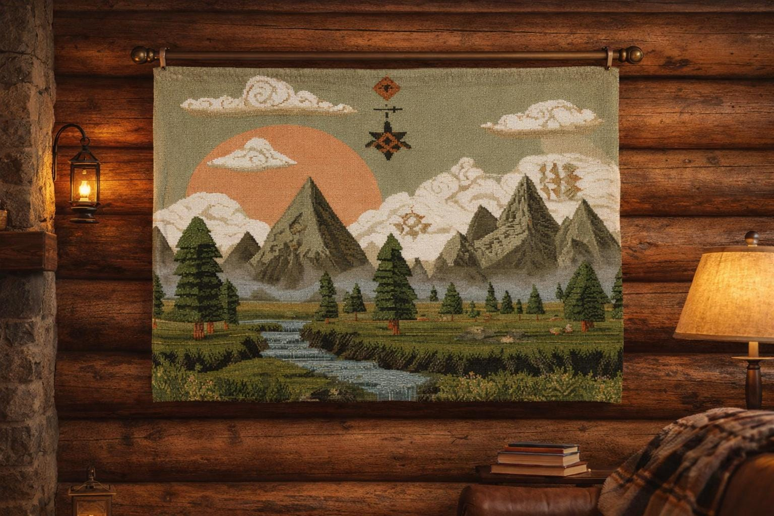 Sunset Mountain Meadow Wall Tapestry