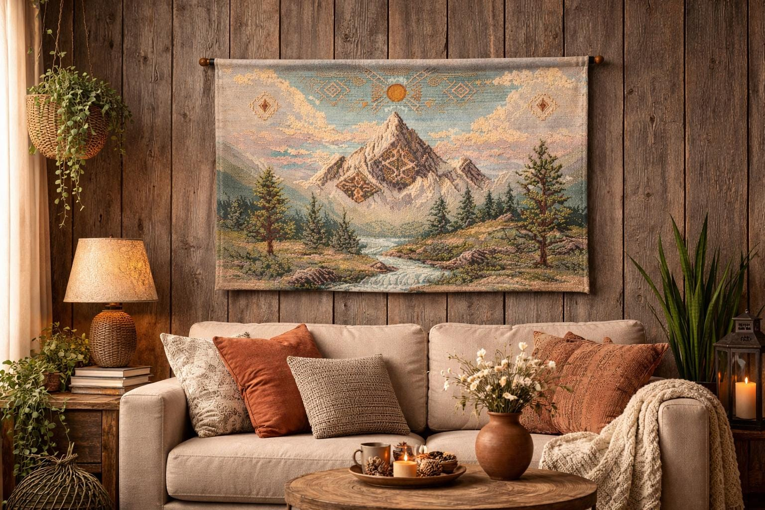 Sunlit Mountain Stream Wall Tapestry