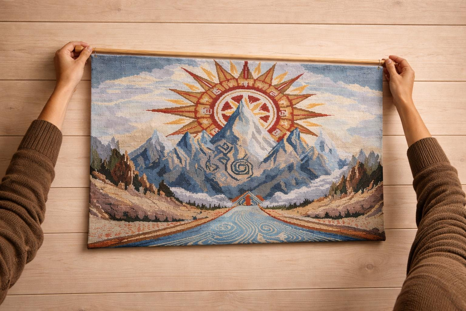 Sunrise Mountain River Wall Tapestry - View 3