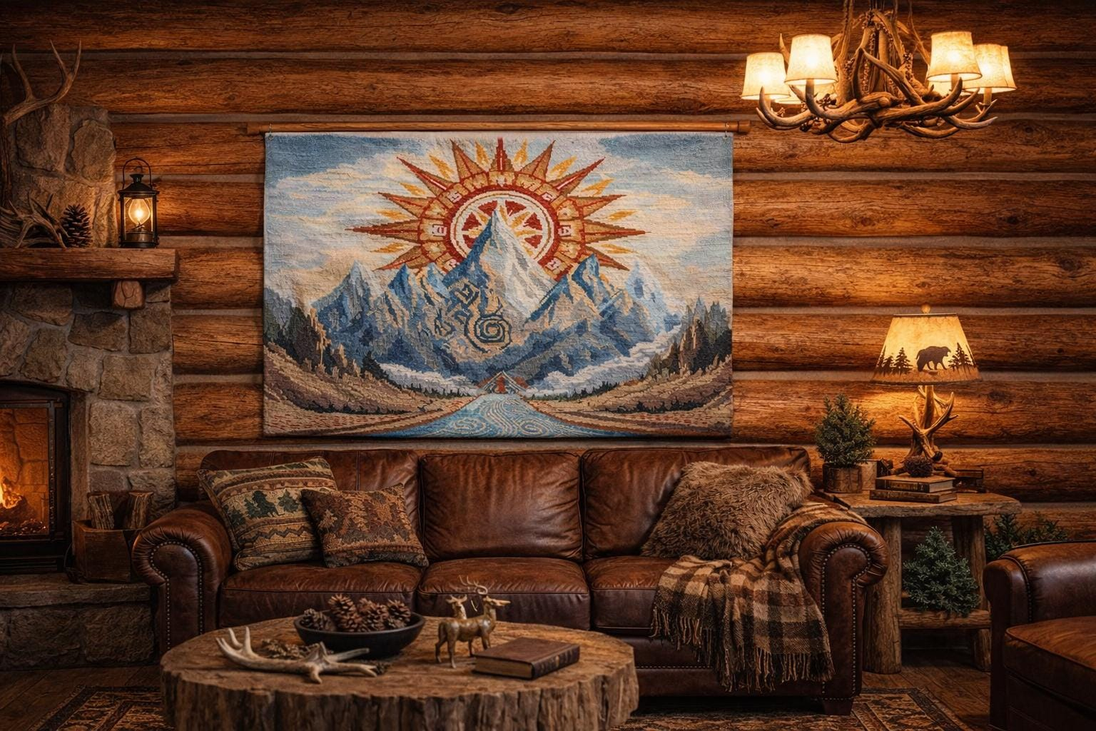 Sunrise Mountain River Wall Tapestry