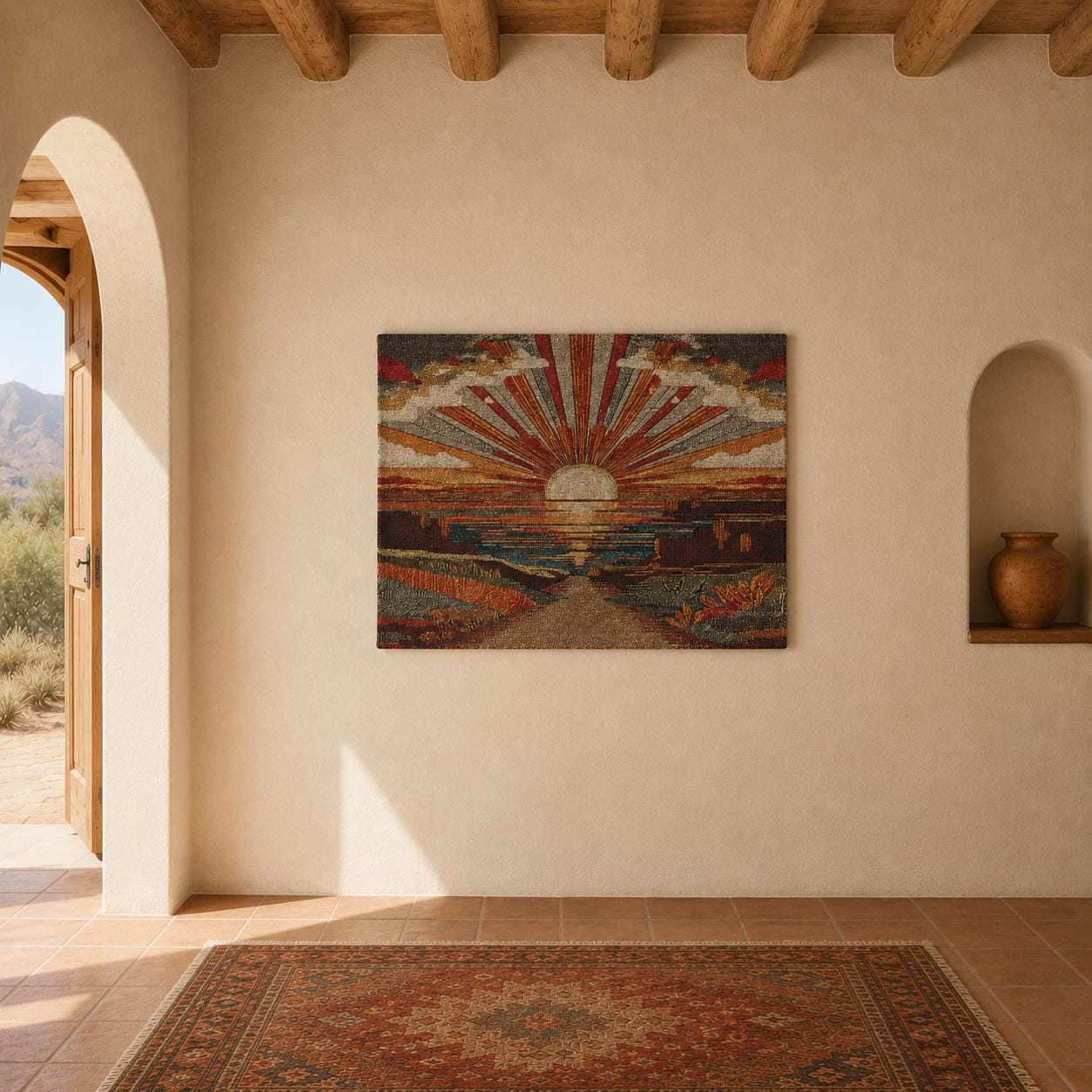 Radiant Sunset Landscape Wall Tapestry - View 4