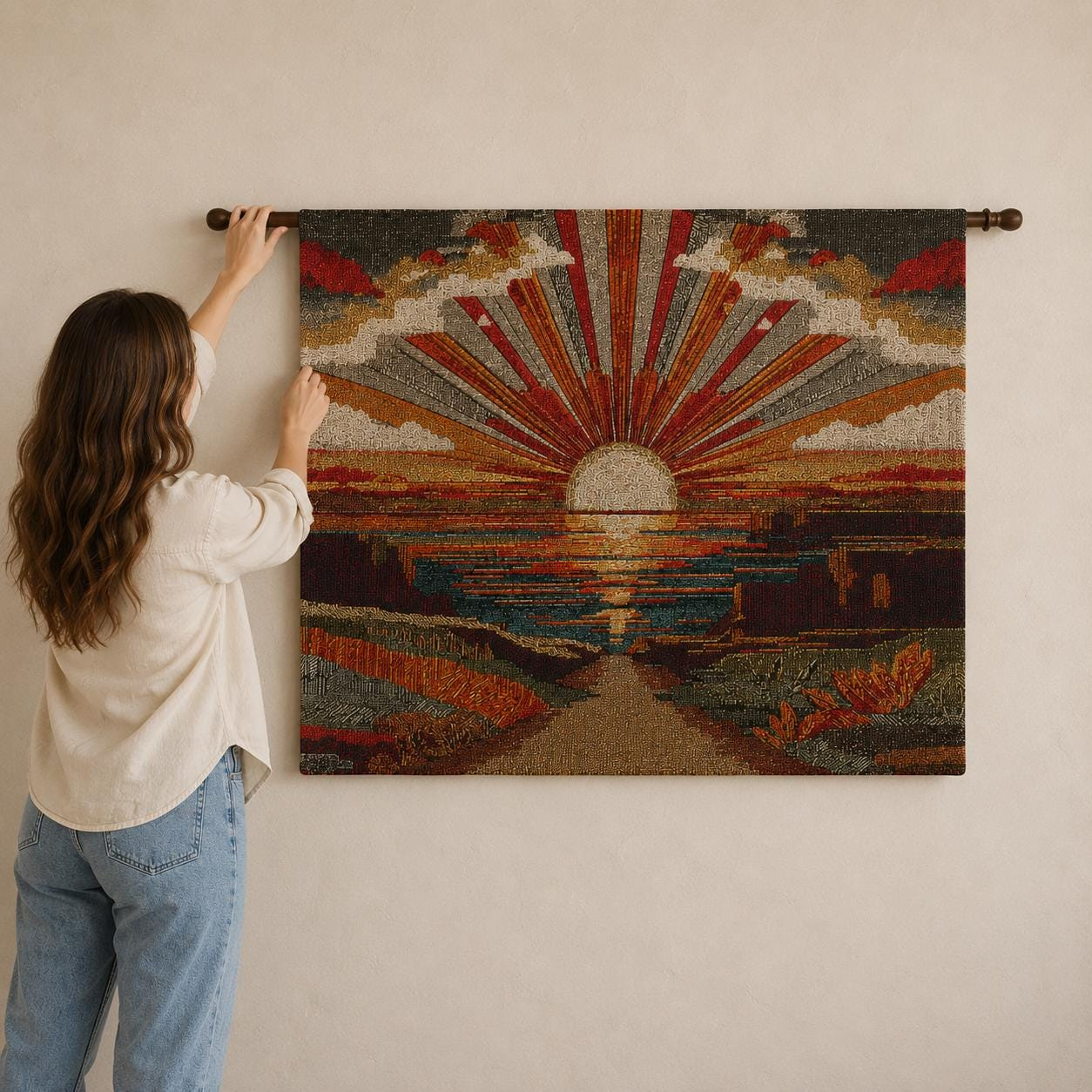 Radiant Sunset Landscape Wall Tapestry - View 3
