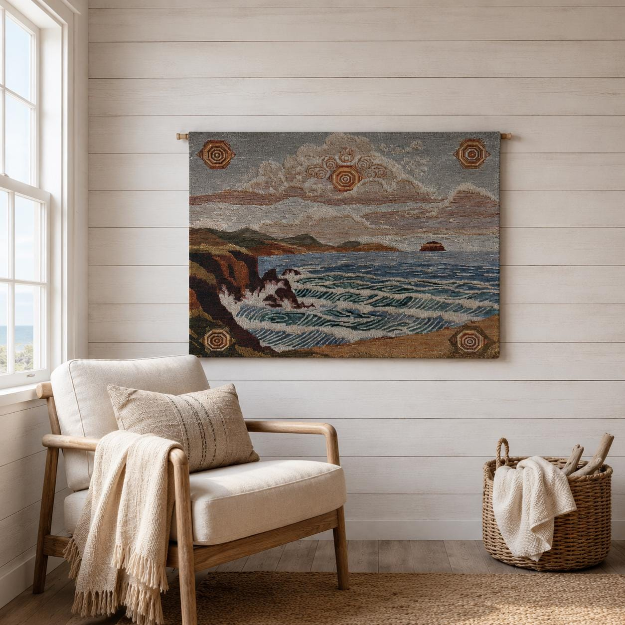 Cliffside Ocean Landscape Wall Tapestry