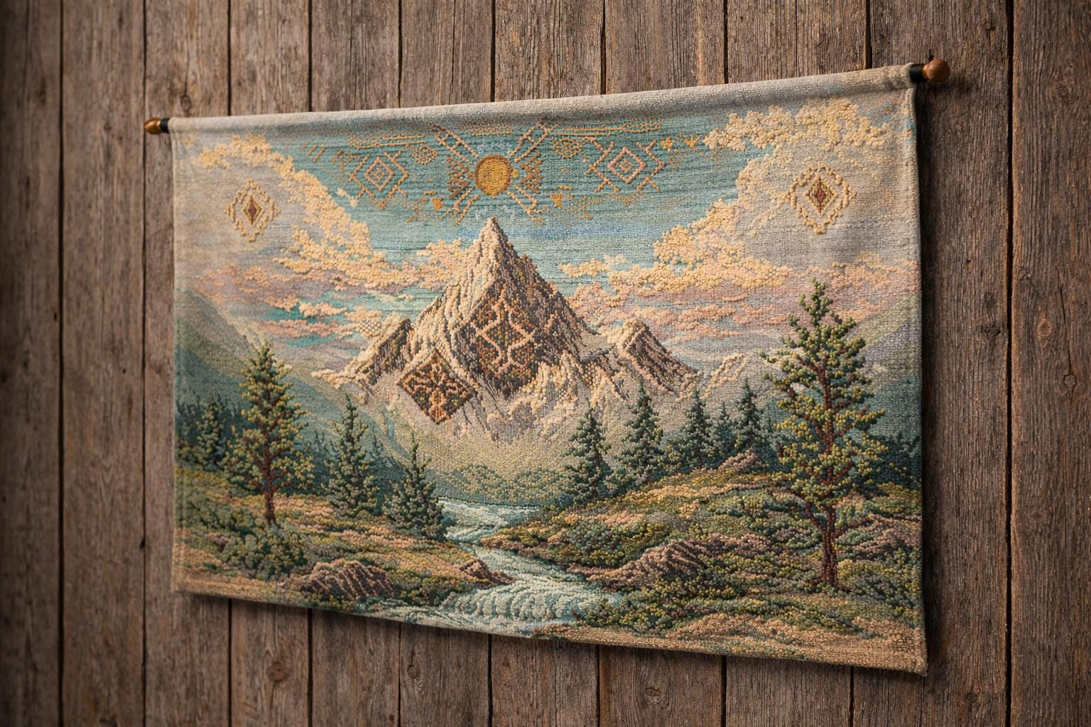 Sunlit Mountain Stream Wall Tapestry - View 3