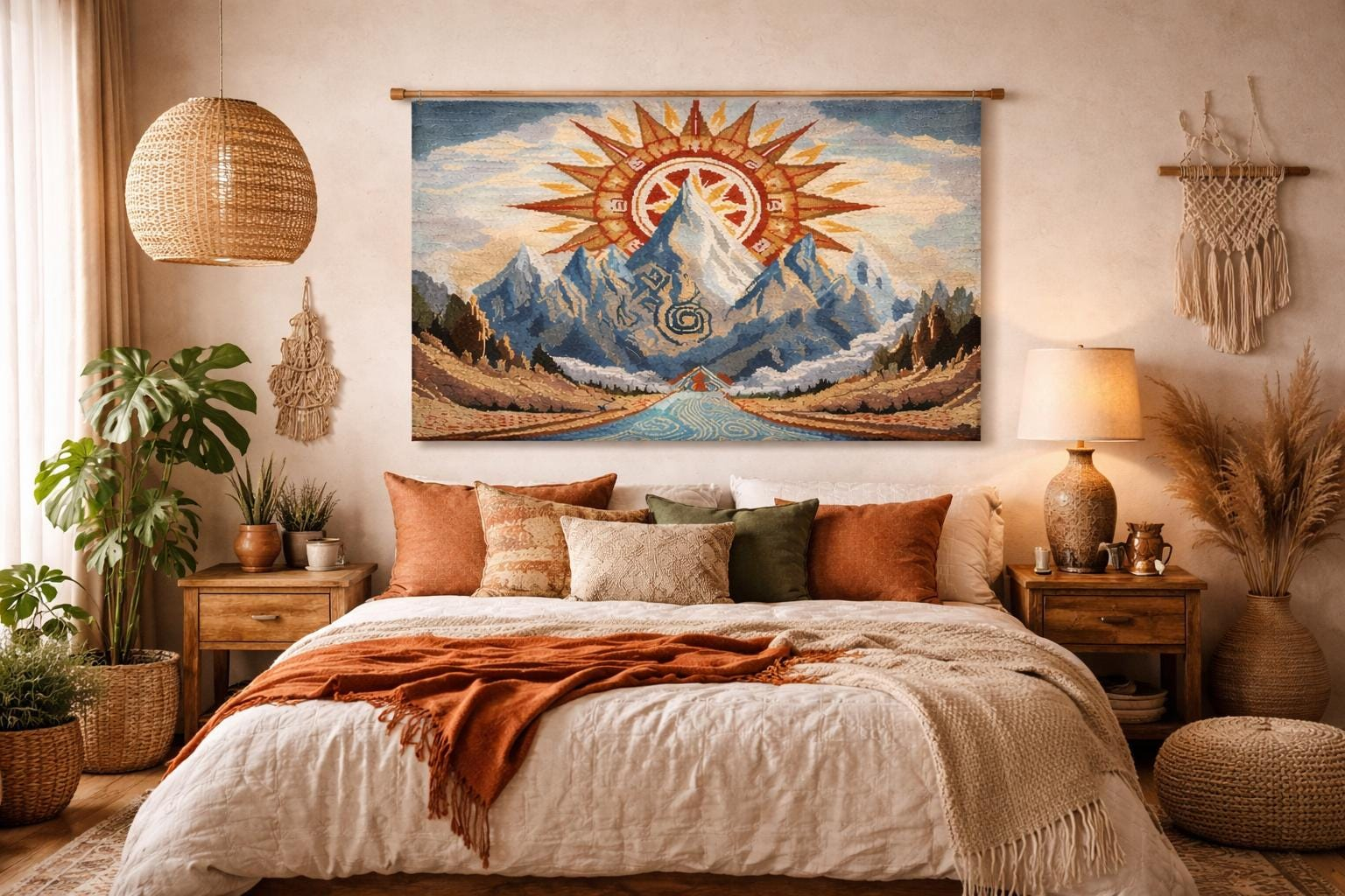 Sunrise Mountain River Wall Tapestry - View 5
