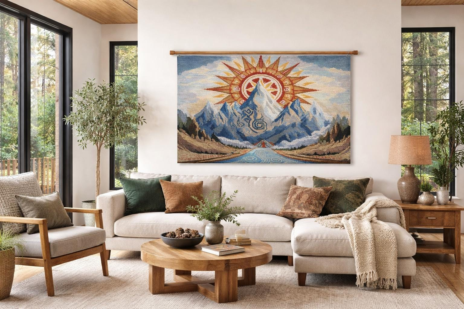 Sunrise Mountain River Wall Tapestry - View 4