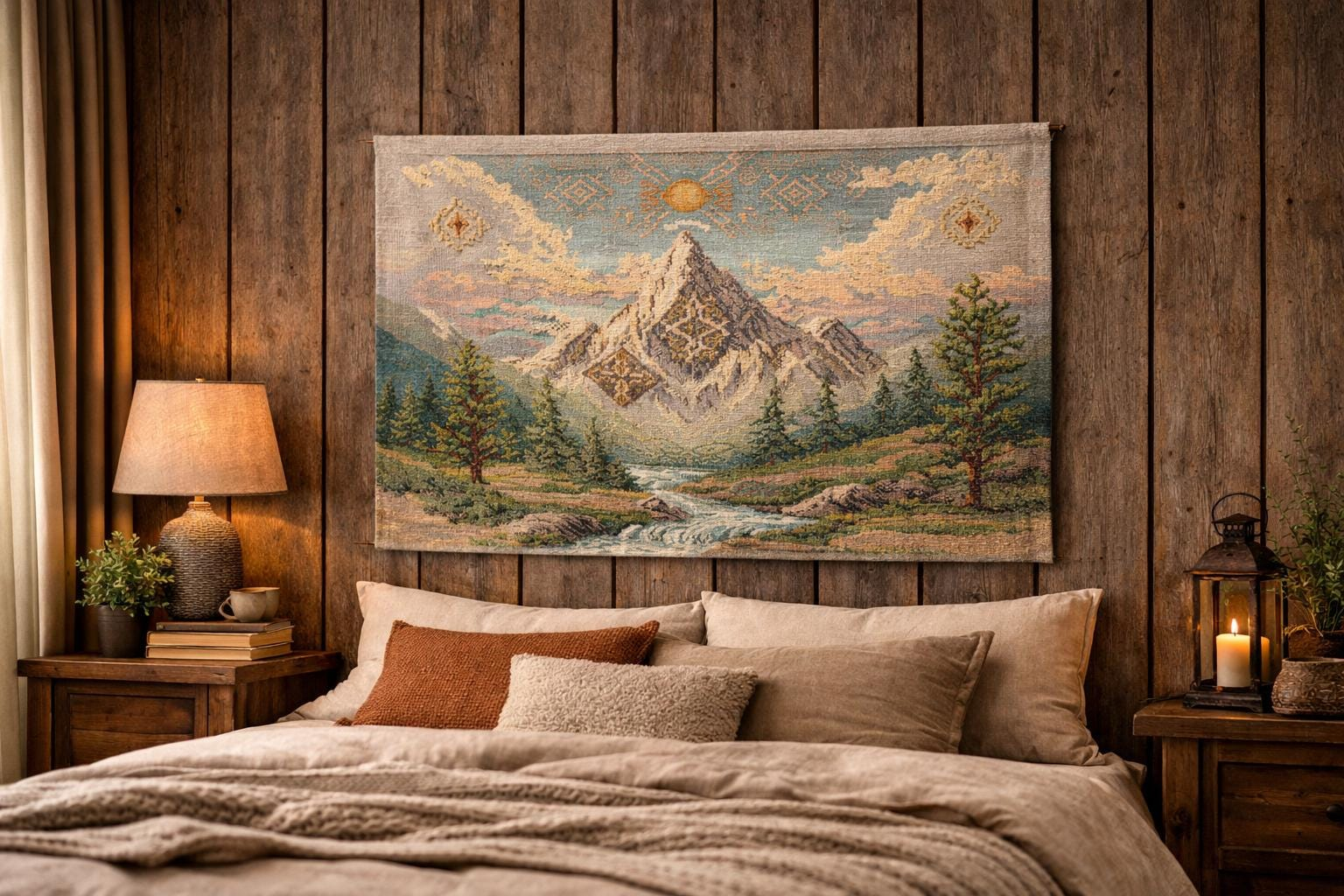 Sunlit Mountain Stream Wall Tapestry - View 2