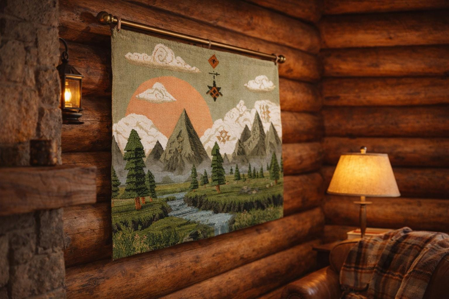 Sunset Mountain Meadow Wall Tapestry - View 3