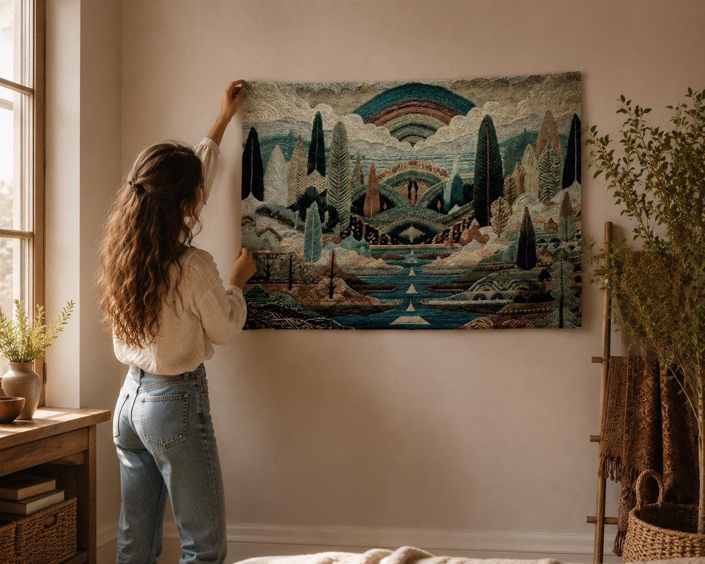 Rainbow Forest River Wall Tapestry - View 4