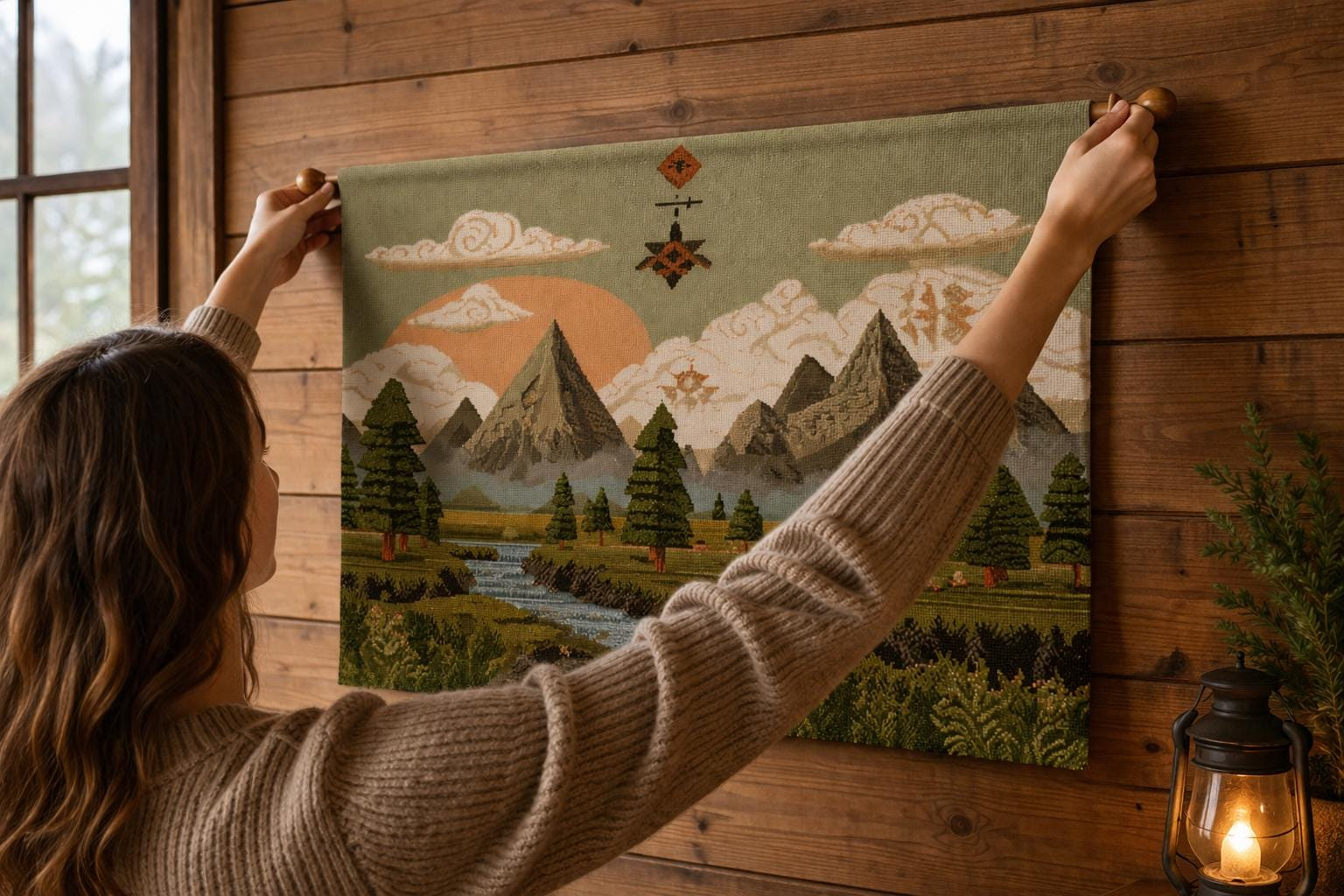 Sunset Mountain Meadow Wall Tapestry - View 4