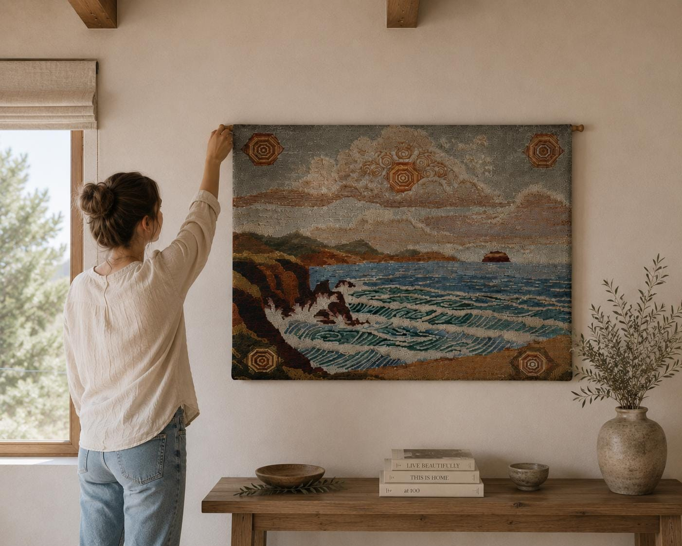 Cliffside Ocean Landscape Wall Tapestry - View 4