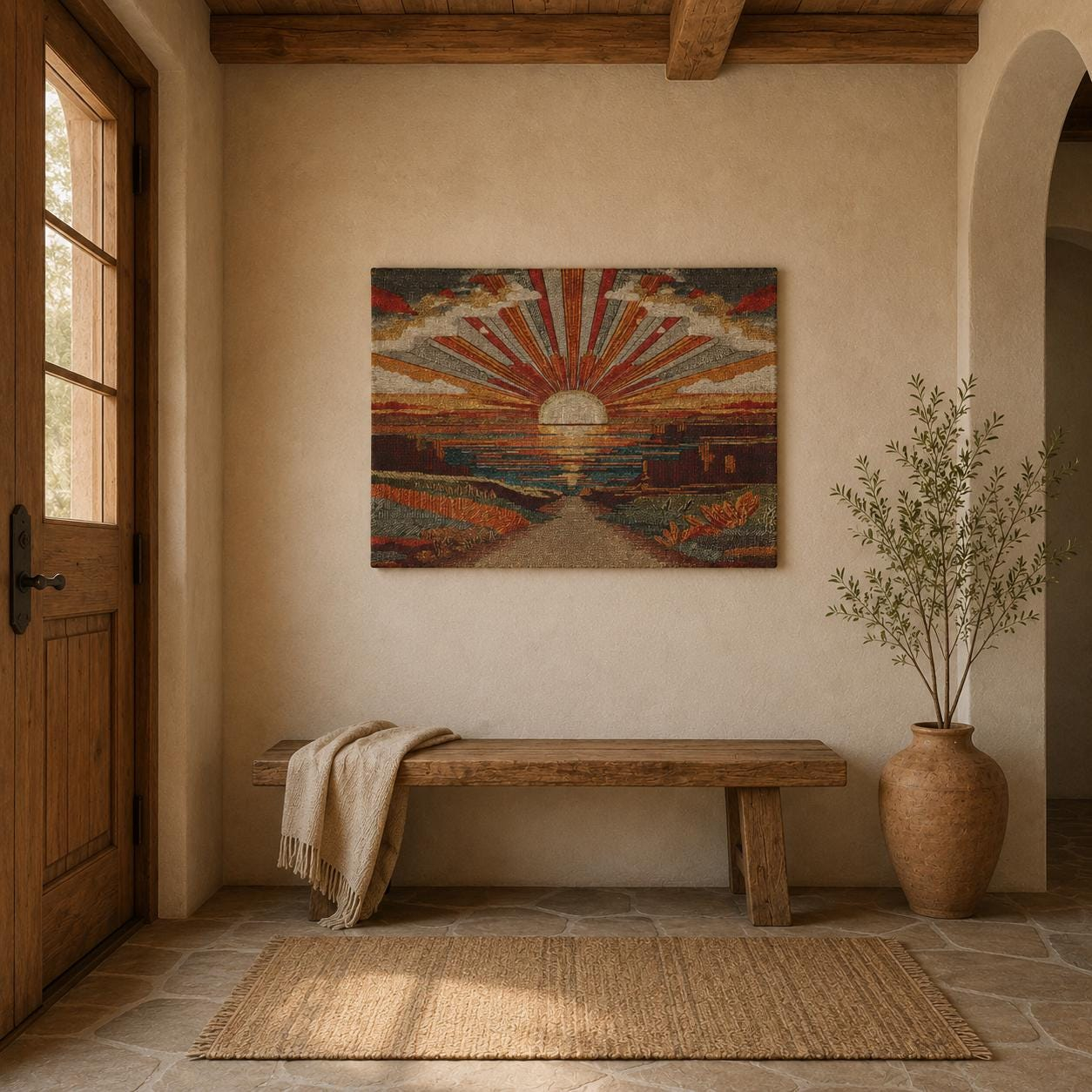 Radiant Sunset Landscape Wall Tapestry