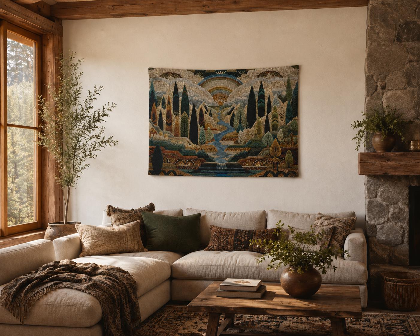 Rainbow Forest River Wall Tapestry