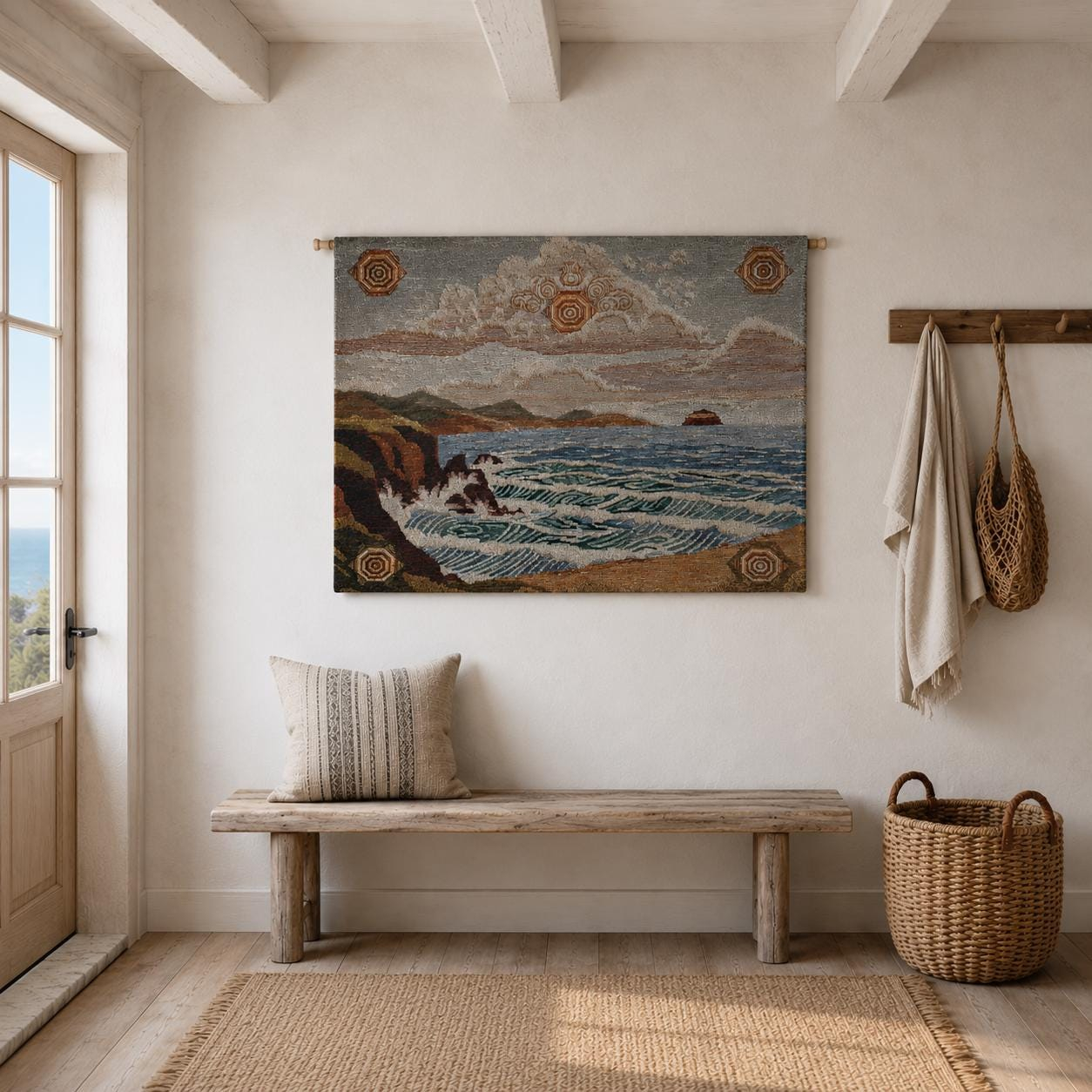 Cliffside Ocean Landscape Wall Tapestry - View 3